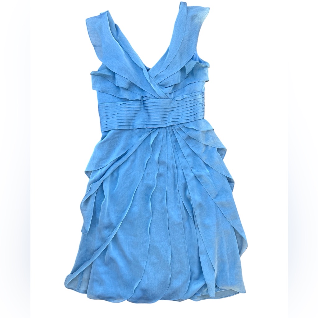 Adrianna Papell Teal Blue Formal Ruffle Layer Knee-Length Dress Size 6